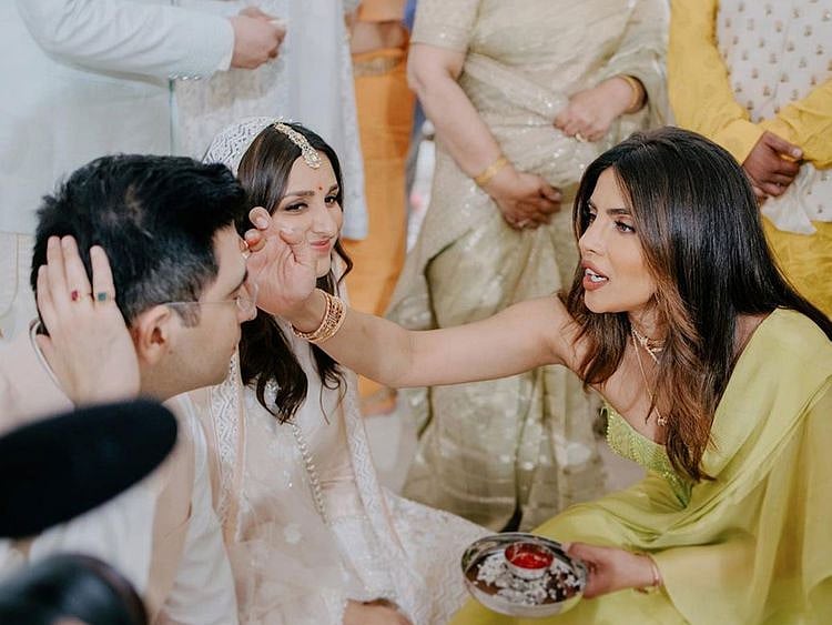 Priyanka Chopra, Parineeti Chopra and Raghav Chadha 