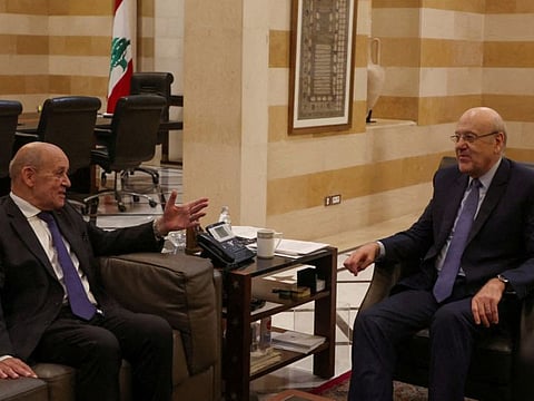 Lebanon's caretaker Prime Minister Najib Mikati meets with former French Foreign Minister Jean-Yves Le Drian in Beirut, Lebanon June 22, 2023.  