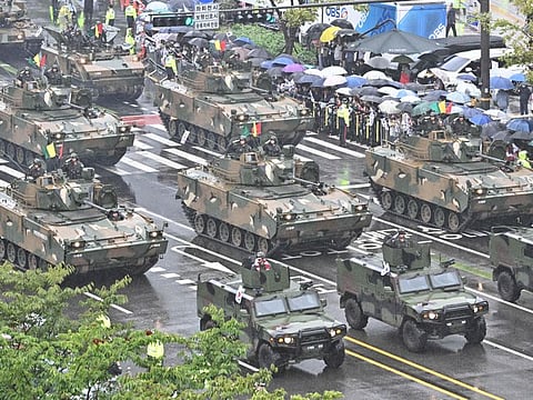 A military parade celebrates South Koreas 75th Armed Forces Day in Seoul on September 26, 2023.  