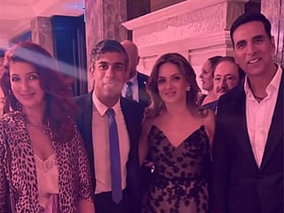 Bollywood power couple Akshay Kumar, Twinkle Khanna pose with UK Prime Minister Rishi Sunak in London