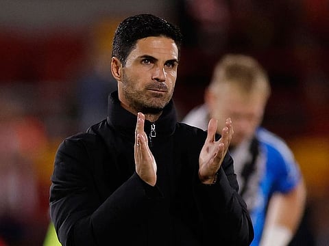 Arsenal manager Mikel Arteta celebrates after the winning the League Cup third round match against Brentford.