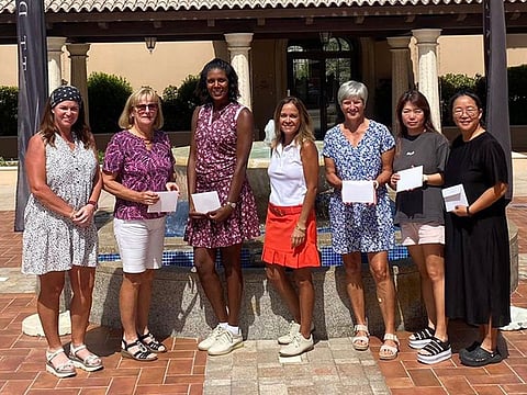 Ladies Park Haytt Dubai Prize Winners Photo - Evelyn Downham (JGE Lady Captain), Dierde Kemp. Shema Ayrton, Marta Balaguer, Sylvie Martin, Hojin Park, Joo Yun Lee
