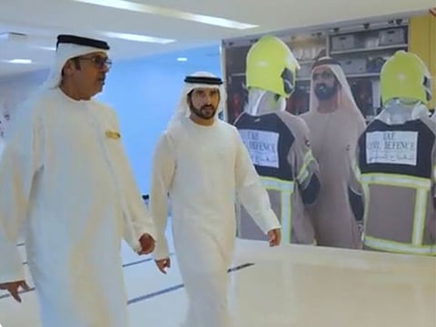 Sheikh Hamdan bin Mohammed bin Rashid Al Maktoum at the Dubai Civil Defence's General Directorate.