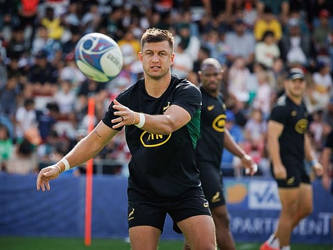 South Africa's fly-half  Handre Pollard takes part in a training session at the Mayol Stadium in Toulon.
