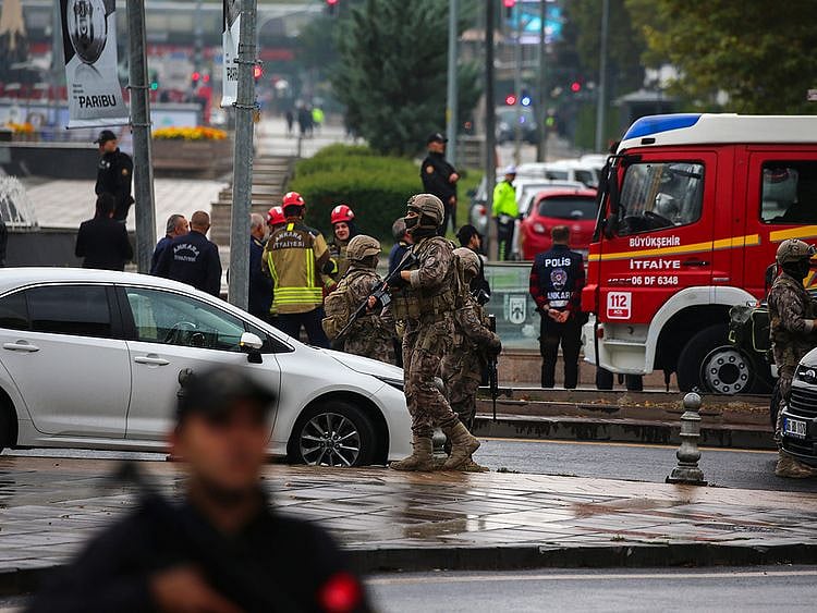  Security officials secure the area after the explosion in Ankara on October 1.