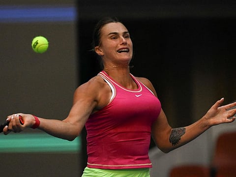 Belarus's Aryna Sabalenka returns to USA's Sofia Kenin during their womens singles match of the China Open in Beijing on Sunday.