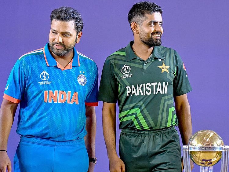 India’s captain Rohit Sharma (left) and his Pakistani counterpart Babar Azam