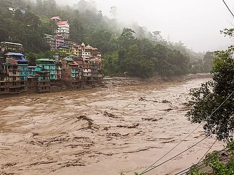   A flood-like situation arises after a cloudburst occurred, in Singtam on Wednesday