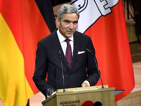 A ceremony to celebrate of the German reunification at the Elbpharmonie in Hamburg, Germany, on October 3, 2023. The reunification is celebrated as a national holiday in Germany, marked by various events and festivities. It is generally viewed with pride and as a symbol of progress.  