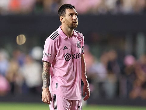 Lionel Messi #10 of Inter Miami CF looks on from the field against the FC Cincinnati during the second half at DRV PNK Stadium.