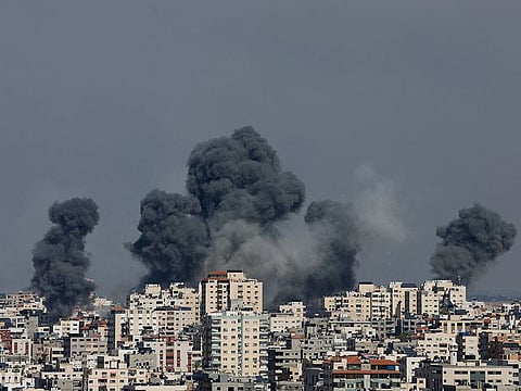 Smoke rises following Israeli strikes in Gaza. Attack on Israelis coordinaed by the militant group Hamas over the weekend resulted in significant casualties. Death toll on both sides had been rising, with over 1,100 casualties reported, including 700 Israelis and 400 Palestinians.