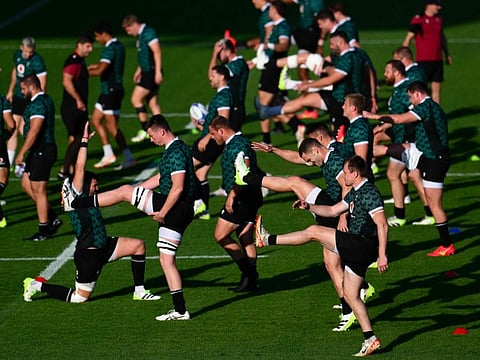 Wales' players attend a training session at the Mayol stadium in Toulon on Tuesday.