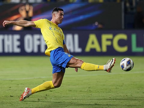 Al Nassr's Cristiano Ronaldo in action during a Asian Champions League  Group E match against FC Istiklol in Riyadh, Saudi Arabia on October 2.