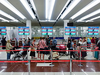 A scene at the Dubai International Airport: Air travel across the UAE remains largely operational despite geopolitical tensions in the Middle East, with major airports and airlines maintaining most services.
