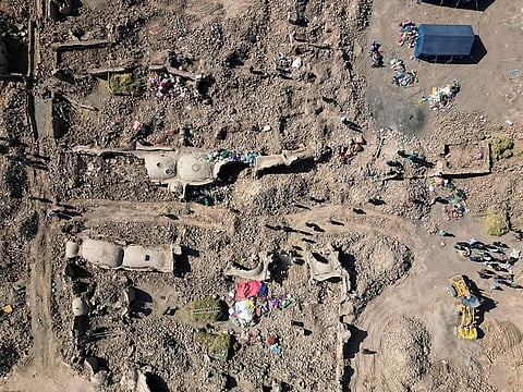 A drone view of destroyed houses after the recent earthquake in Chahak village in the Enjil district of Herat province, Afghanistan.