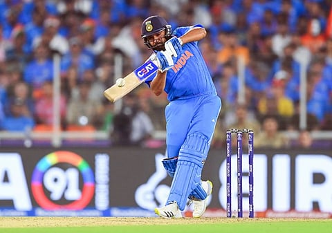 India's skipper Rohit Sharma takes the aggressive route during their match against Pakistan at Narendra Modi Stadium in Ahmedabad on Saturday.
