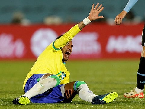 The 31-year-old striker tripped and fell during a run in the 44th minute at the Centenario Stadium.