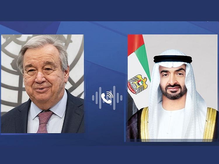UAE President, UN Secretary-General discuss measures to prevent deterioration of humanitarian conditions in Gaza