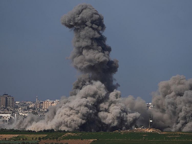 Smoke rises following an Israeli airstrike in the Gaza Strip