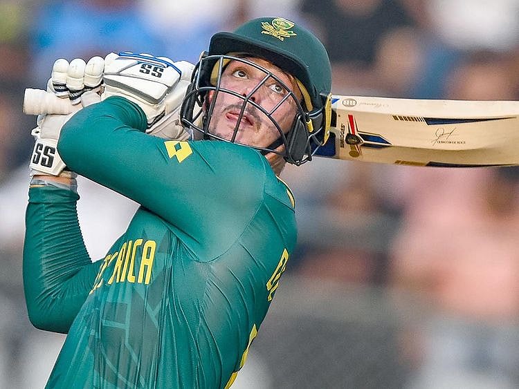 South Africa's Quinton de Kock plays a shot 