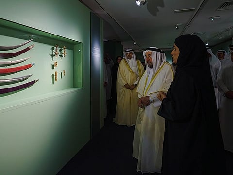 His Highness Dr Sheikh Sultan bin Muhammad Al Qasimi, Supreme Council Member and Ruler of Sharjah, tours the exhibition