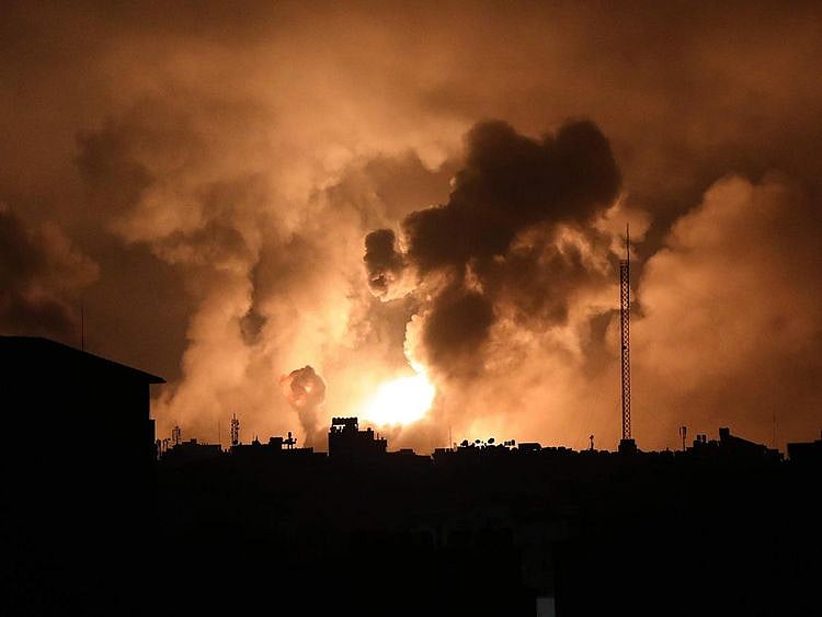 Explosions caused by Israeli airstrikes in the northern Gaza Strip