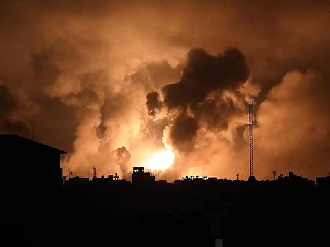 Explosions caused by Israeli airstrikes in the northern Gaza Strip, on Friday, October 27, 2023. 