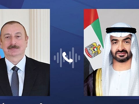 President His Highness Sheikh Mohamed bin Zayed Al Nahyan received a phone call today from Ilham Aliyev, President of Azerbaijan (left).