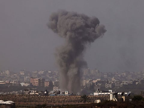 Black smoke billowing over the northern Gaza Strip, amid the ongoing war between Israel and the Palestinian group Hamas
