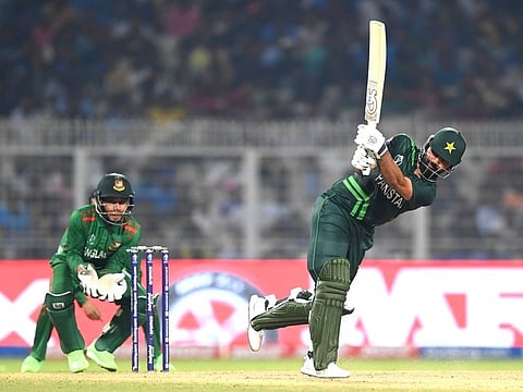 Pakistan's Fakhar Zaman in action during the match against Bangladesh in the World Cup at Eden Gardens in Kolkata on Tuesday.