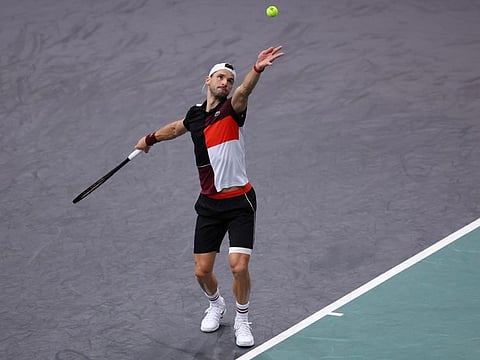 Bulgaria's Grigor Dimitrov serves during his match against Russia's Daniil Medvedev at Paris Masters on Wednesday. 