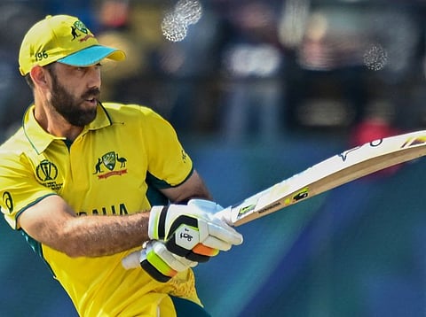 Australia's Glenn Maxwell in action against New Zealand at the Himachal Pradesh Cricket Association Stadium in Dharamsala on October 28.