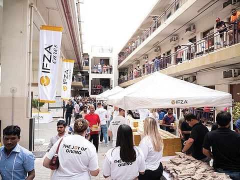 A Ramadan meals campaign conducted by IFZA at a labour camp in Dubai 