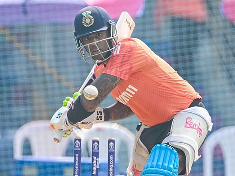 India's Suryakumar Yadav attends a practice session at the Wankhede Stadium in Mumbai on October 31, 2023.  