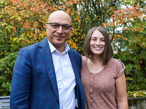 OHSU neurosurgeon Ahmed Raslan, M.D., and patient Amber Pearson.