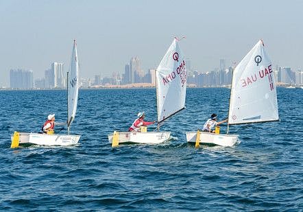 UAE's Abdulah Al Zabidi (right) in action during the 2023 Optimist Asian and Oceanian Championship in Abu Dhabi on Thursday