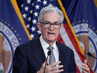 US Federal Reserve Chairman Jerome Powell takes questions from reporters during a press conference after the release of the Fed policy decision to leave interest rates unchanged, at the Federal Reserve in Washington, US. 