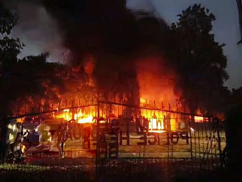 Pro-Maratha reservation protestors torched the office of Nationalist Congress Party (NCP), in Beed in Maharashtra, India on Monday 