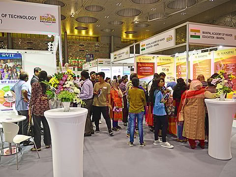Aspirant students and parents checking for new opportunities at Study In India exhibition - file photo