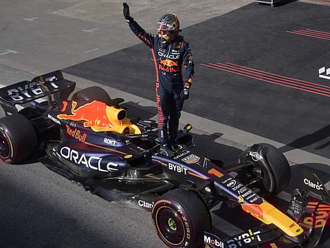Red Bull Racing's Max Verstappen celebrates after winning the Brazil Grand Prix at the Autodromo Jose Carlos Pace racetrack in Sao Paulo on Sunday.
