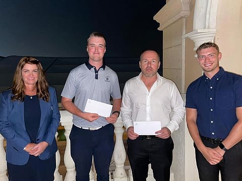 Thursday Curry Club Winners Picture Everlyn Downham JGE Ladies Captain, Kian Higgins, Scott Keller, Ed Atack JGE Golf Services Executive