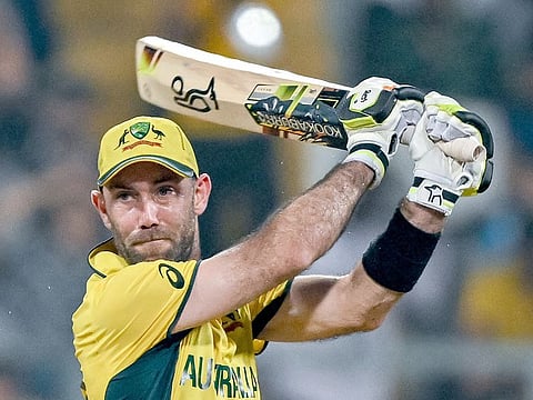 Australia's Glenn Maxwell plays a shot during the 2023 ICC Men's Cricket World Cup match against Afghanistan at the Wankhede Stadium in Mumbai on November 7, 2023.  