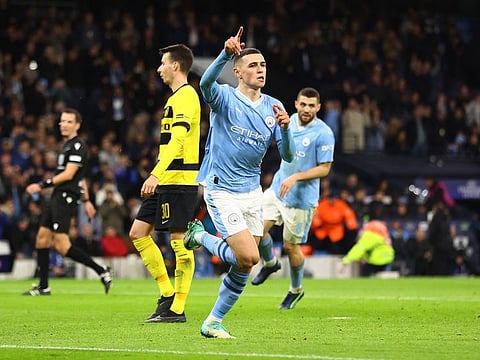 Manchester City's Phil Foden celebrates scoring their second goal during a Champions League Group G match against BSC Young Boys at Etihad Stadium, Manchester, on Tuesday.