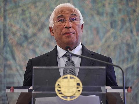 Portuguese Prime Minister Antonio Costa addresses the nation at Sao Bento Palace in Lisbon on November 7, 2023.  