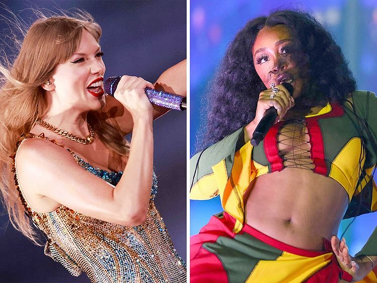 US singer-songwriter Taylor Swift (left) and US R&B singer Solana Imani Rowe, known professionally as SZA.  