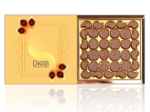 Chocovana Diwali design chocolates in a box 32 pieces, Dh 110
