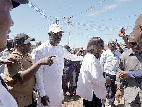 File photo: Leader of Liberia's ruling party Coalition for Democratic Change (CDC), President and former soccer player George Weah, walks with his wife Clar Weah in Monrovia, Liberia.