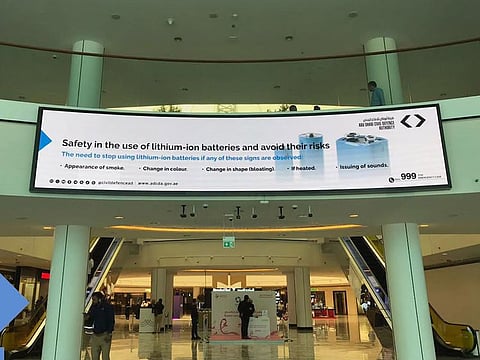 One of the messages displayed at a commercial centre in Abu Dhabi, listing signs to watch out for if batteries pose a risk