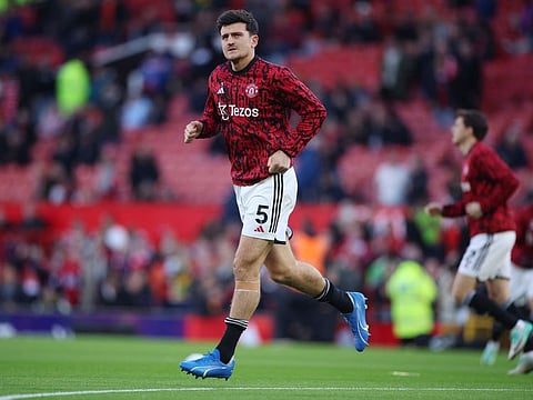 Manchester United's Harry Maguire during the warm up before the match against Luton Town at Old Trafford.