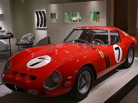 A 1962 Ferrari 250 GTO, the most valuable car ever offered at auction, is displayed during a preview at Sotheby’s in New York.